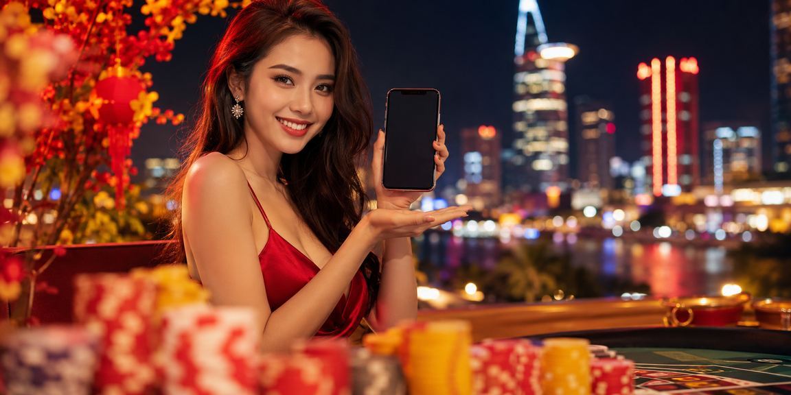 Người dùng TP.HCM trải nghiệm casino trực tuyến ssxmb qua điện thoại dưới ánh đèn neon